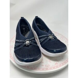 BZEES Rosie Slip On Sneaker Womens 6M Navy Blue Washable Comfort Wedge Shoes